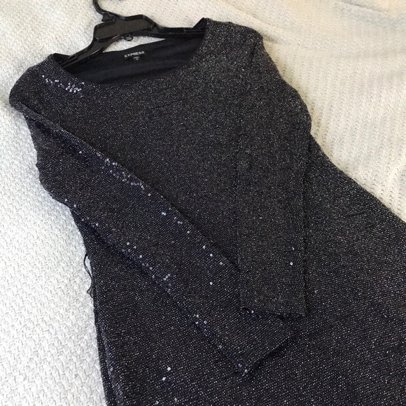 Express Black Sequin Dress (w/removable belt) - Picture 2 of 7